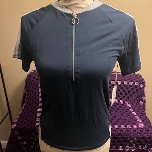 Blue & White Zip Up T-Shirt